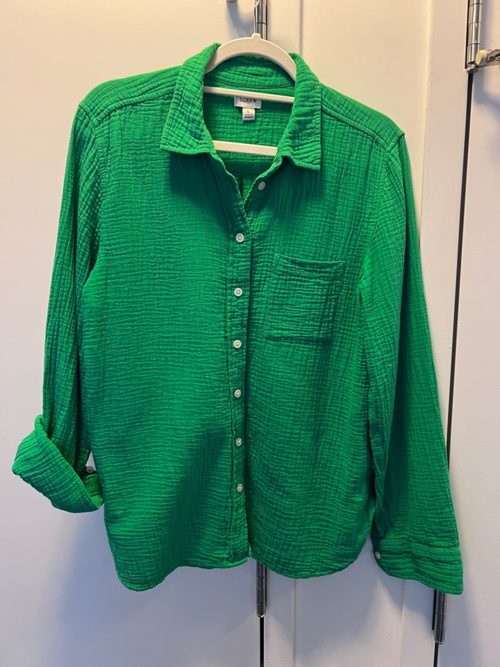 J. Crew Bright Green Textured Button-Up Shirt